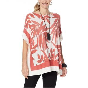 Wynne Layers NWT Intarsia Peach and White Knit Poncho Top